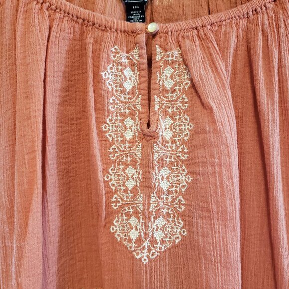 Chaps Cotton Gauze Embroidered Boho Peasant Blouse - Picture 3 of 6